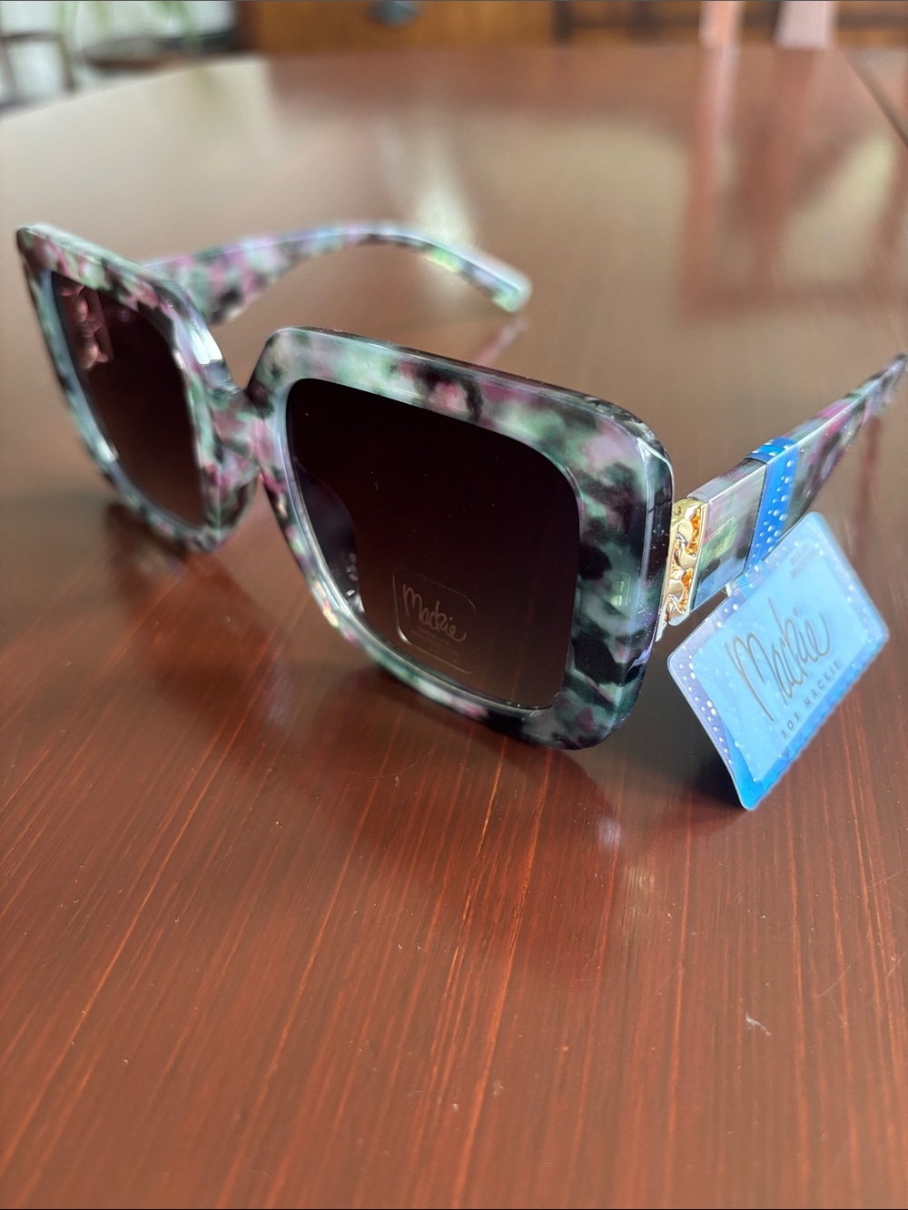 Mackie 100% UV protection,square,tortoise shell, green/pink frame,black gradient